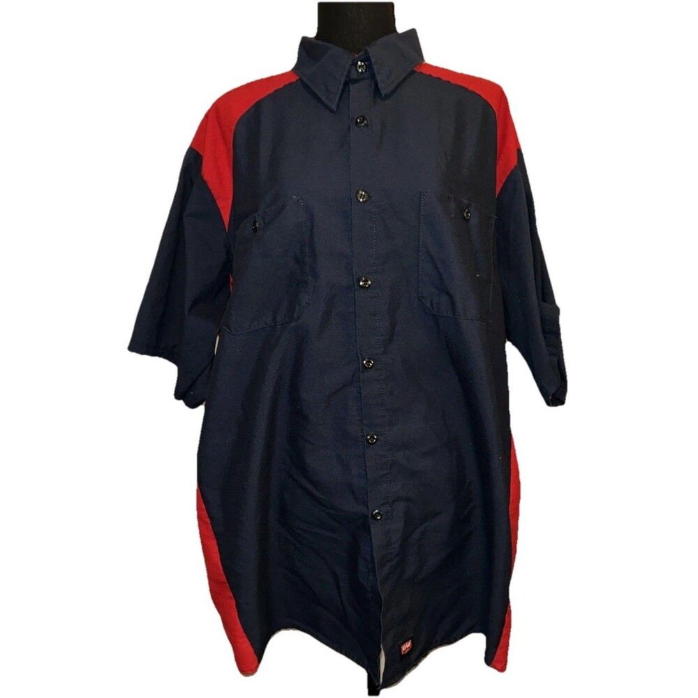 Red Kap SP28RN6 Men XXL Short Sleeve Work Shirt Mechanic Motorsports Navy Red